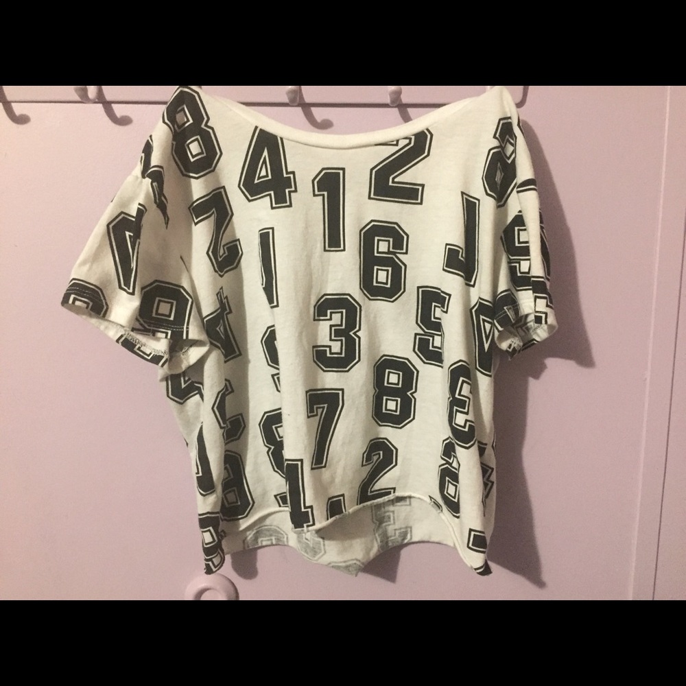 White Cropped Top with Printed Numbers